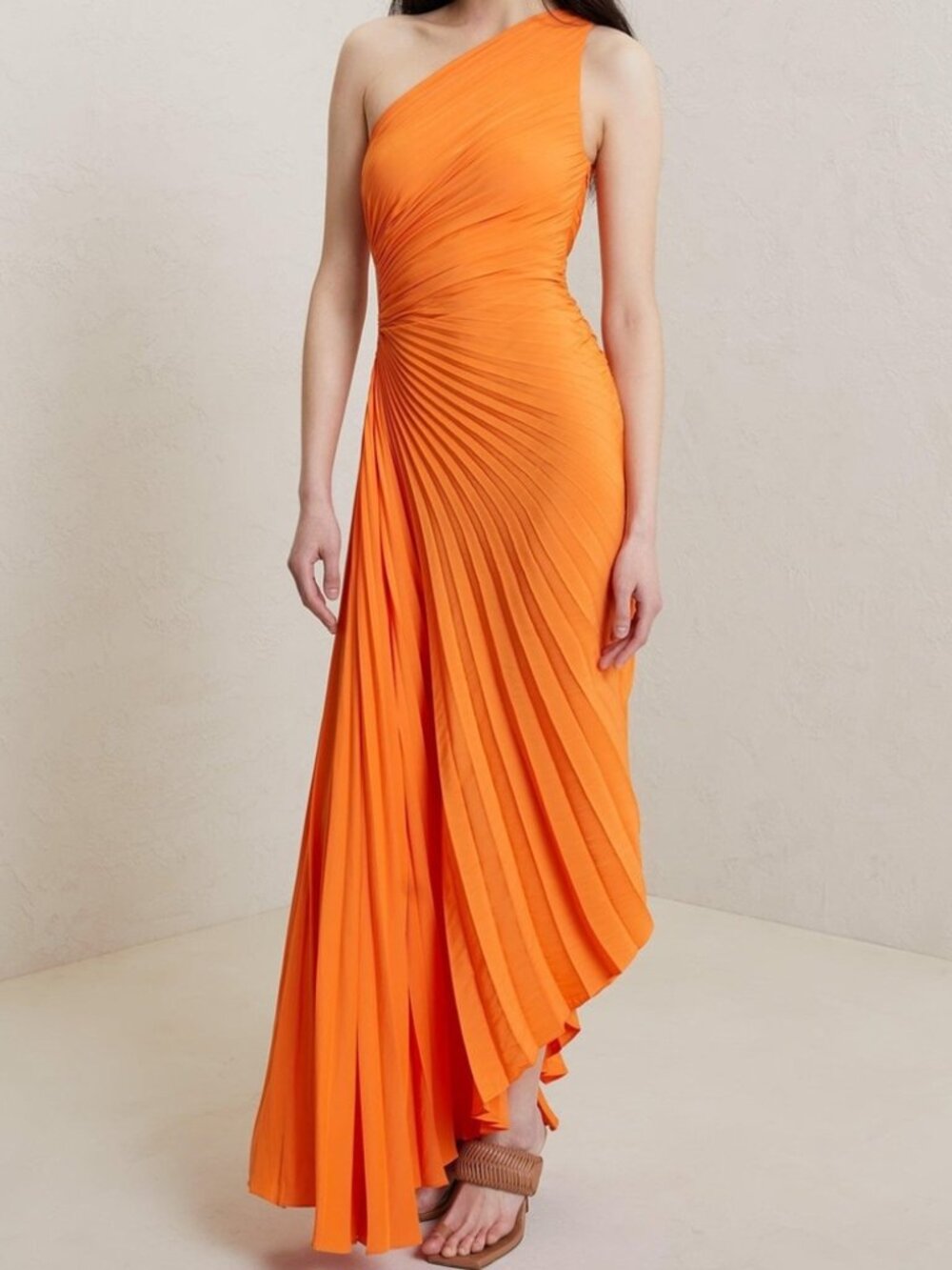 A.L.C. Delfina One-Shoulder Plissé Maxi Dress Citrus